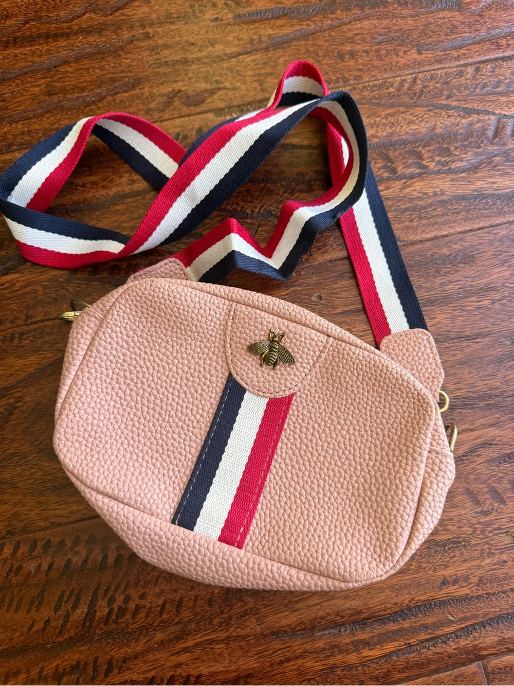 Japan Blush Pink Bee Crossbody Bag with Striped Strap